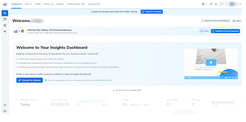 Helium 10 Marketplaces - Dashboard