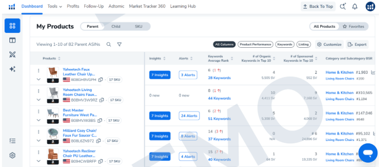 Helium 10 Dashboard - Layout & User Interface