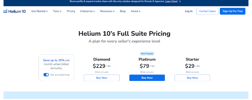 Helium 10 Profits - Pricing