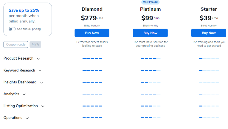 Helium 10 Pricing Plan