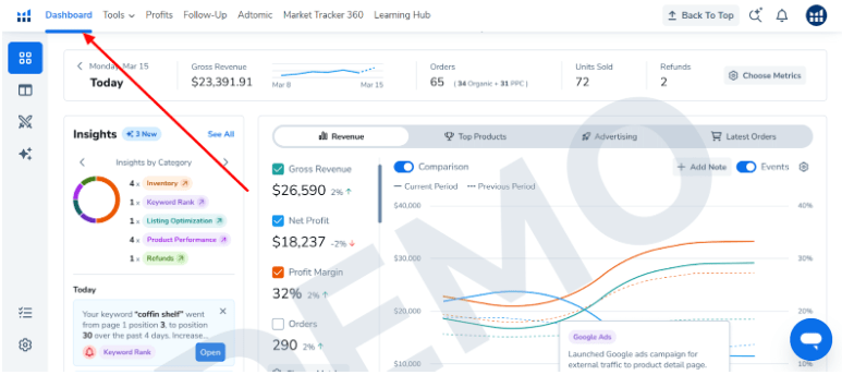 Helium 10 Dashboard