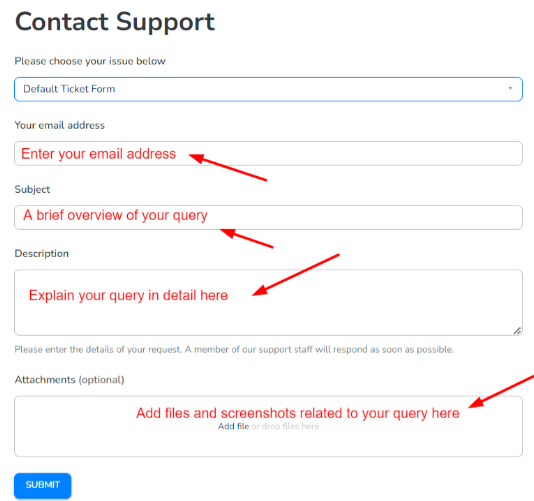 Click Contact Support Page