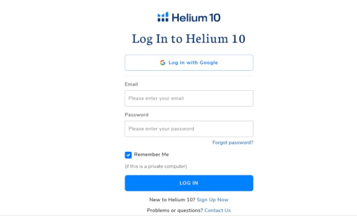 Helium 10 Login Page