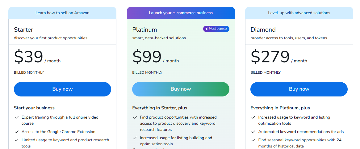 Helium 10 Starter Plan - Pricing Plan