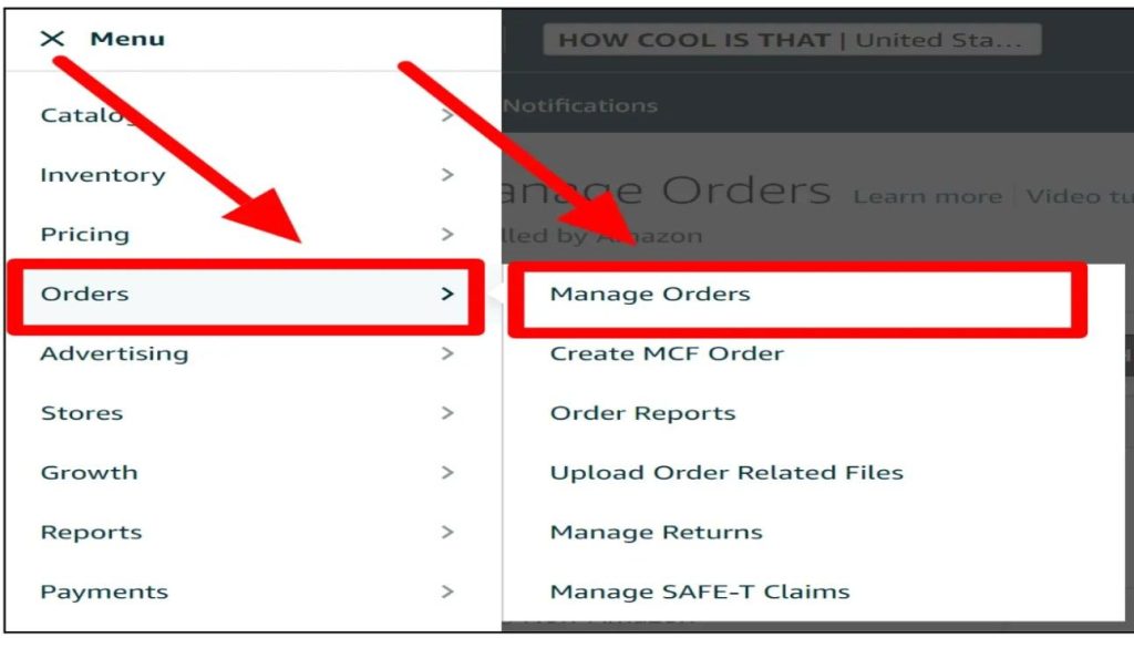 Navigate to Manage Orders

