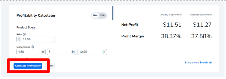 Click Calculate Profitability Click Calculate Profitability