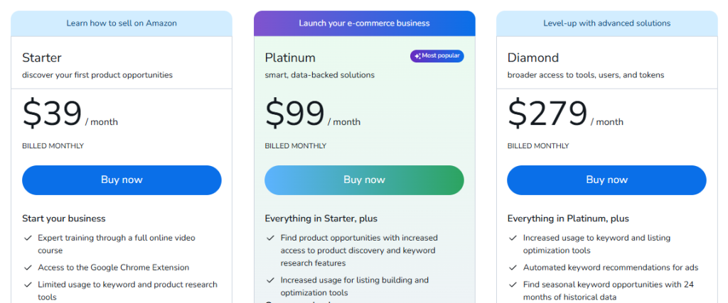 Helium 10 Pricing Plans