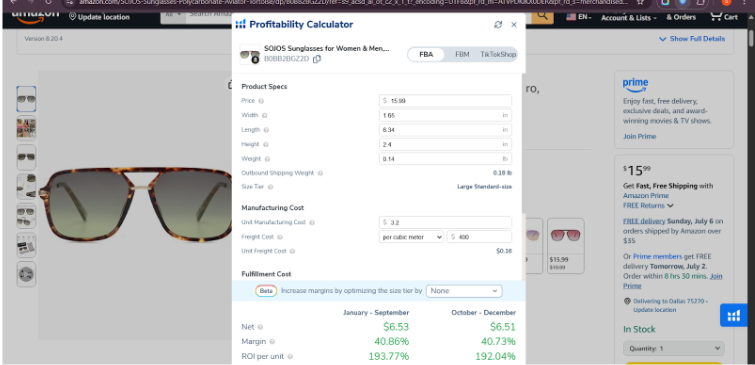 The calculator automatically populates product data, The calculator automatically populates product data,
